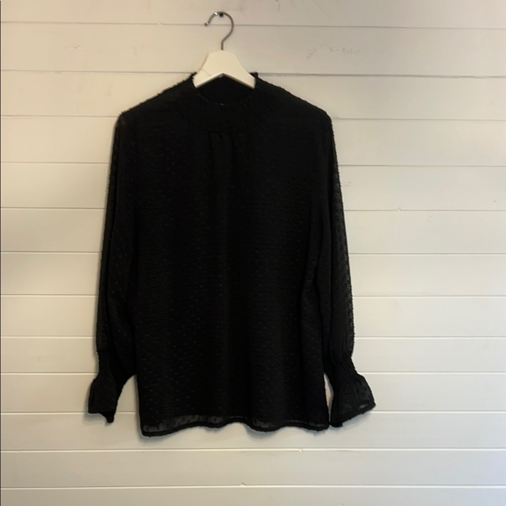 Black Cuffed Sleeve Long Blouse